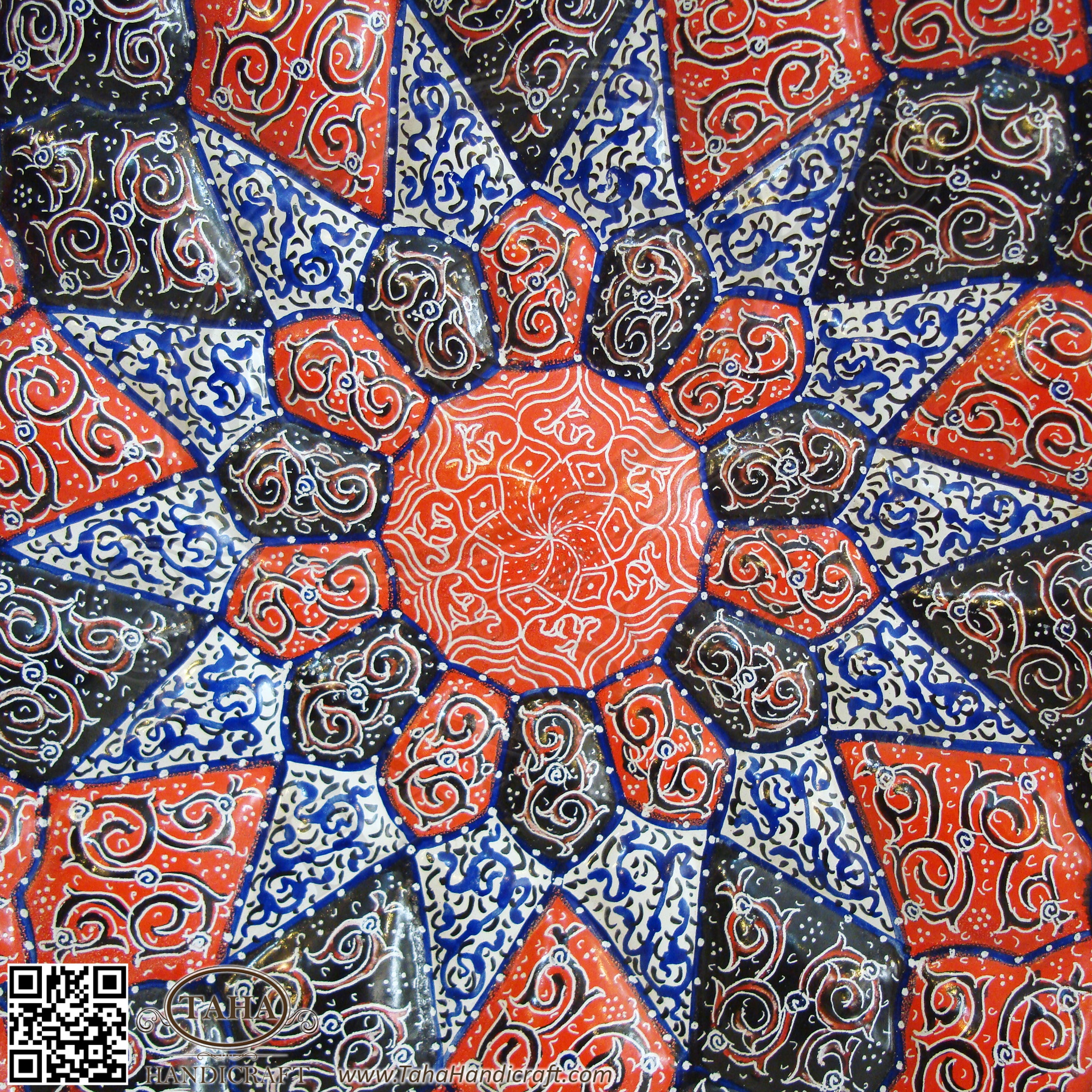 Persian Handmade Enameled Wall Hanging Plate (Eslimi design) 30 cm